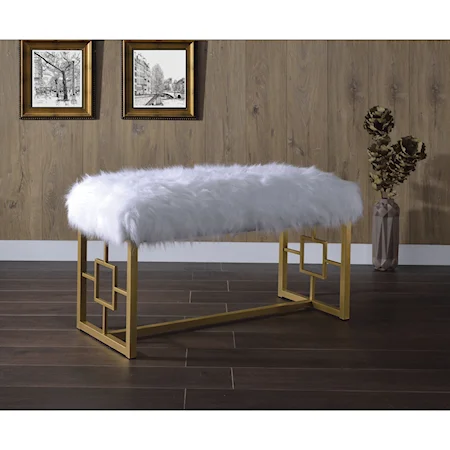 Gold Bench with White Faux Fur Top
